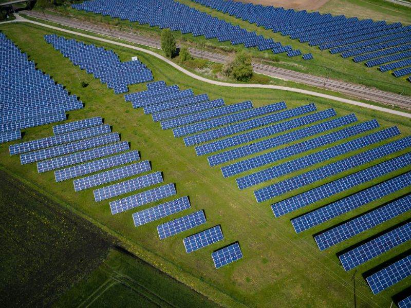 Farm for solar power, one of the different types of green energy