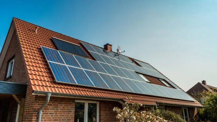 Solar panel on a red roof