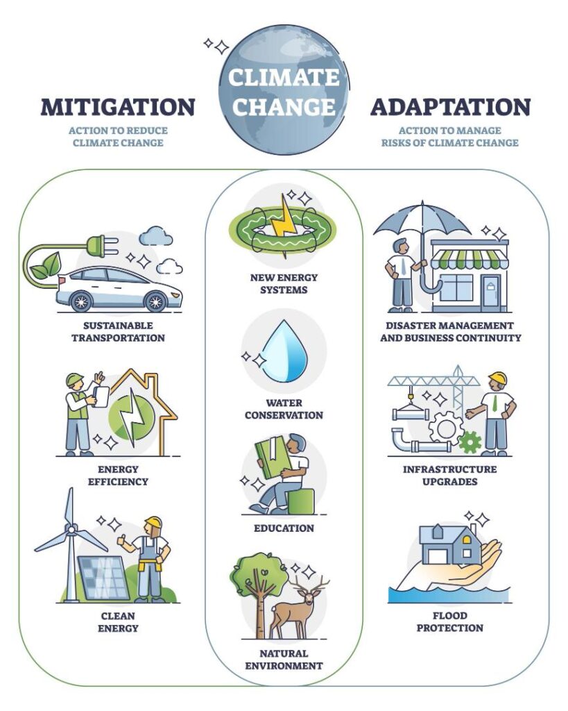 Infographic representation of climate change mitigation vs. adaptation 