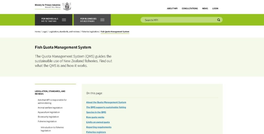 New Zealand's Quota Management System Webpage