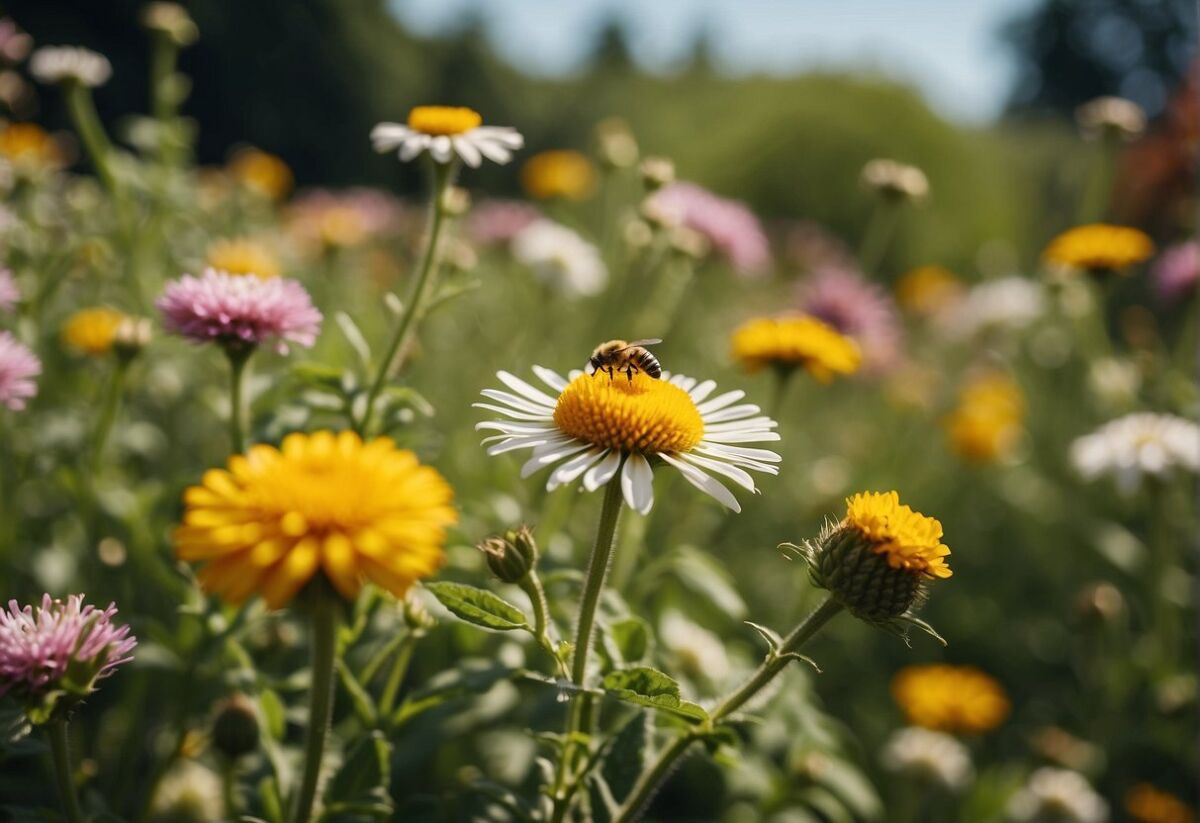 A garden with blooming flowers and plants