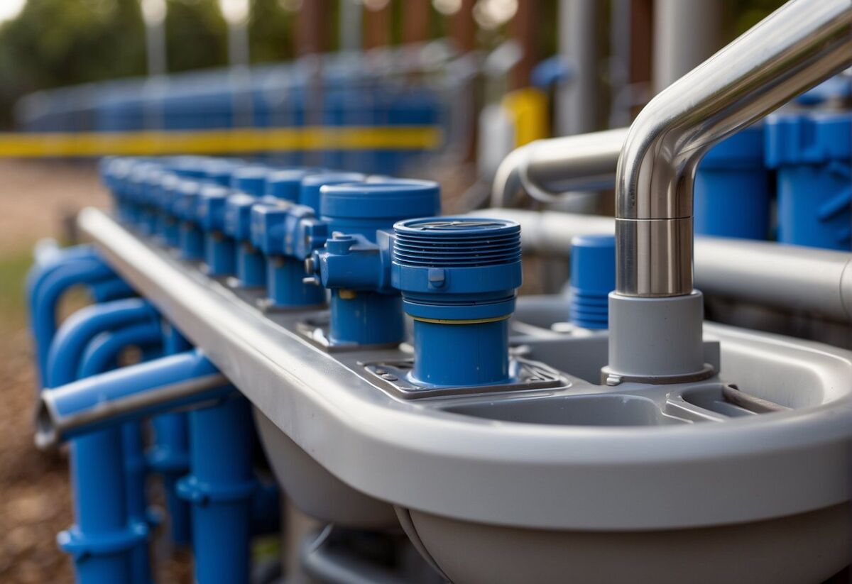 A system of pipes and filters collecting and treating greywater from sinks and showers