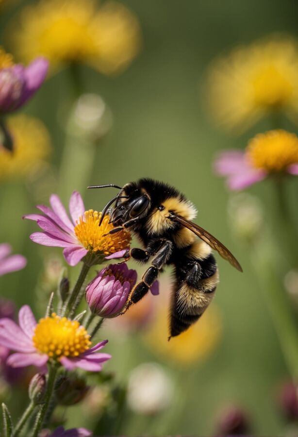 American bumblebee feeding on a flower