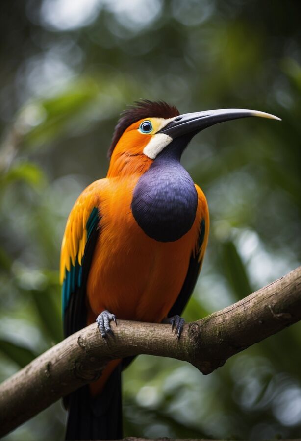 Greater bird of paradise perched in a tree branch