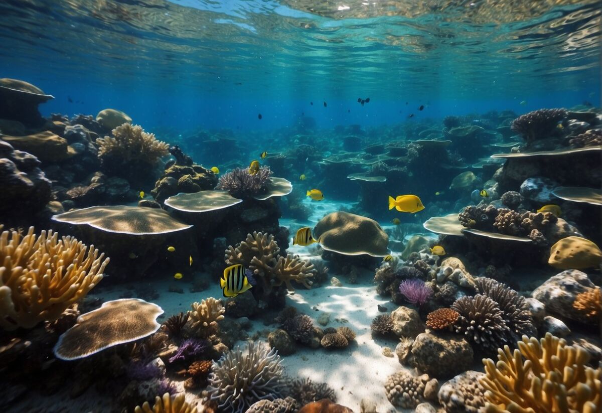 Colorful coral reef teeming with diverse marine life