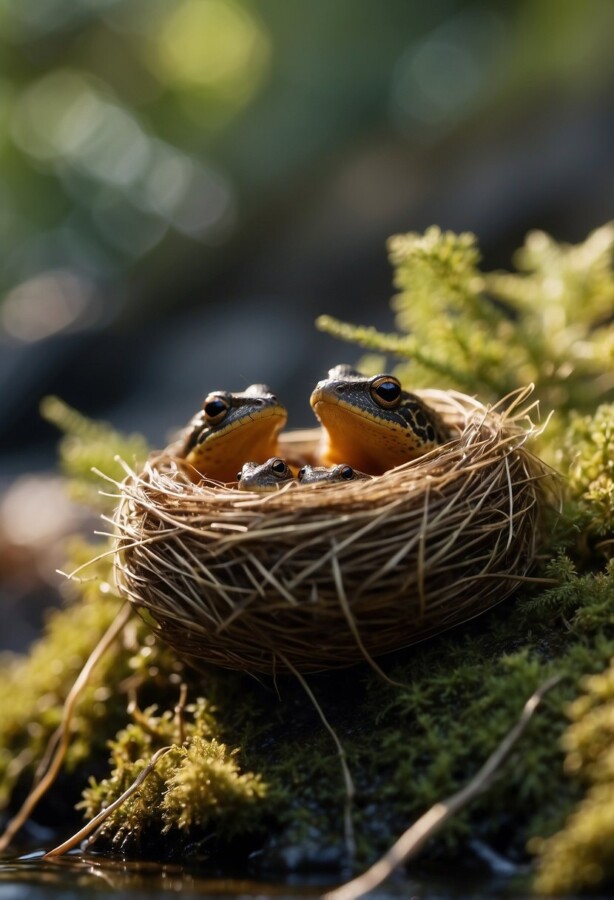 Family of newts in a nest