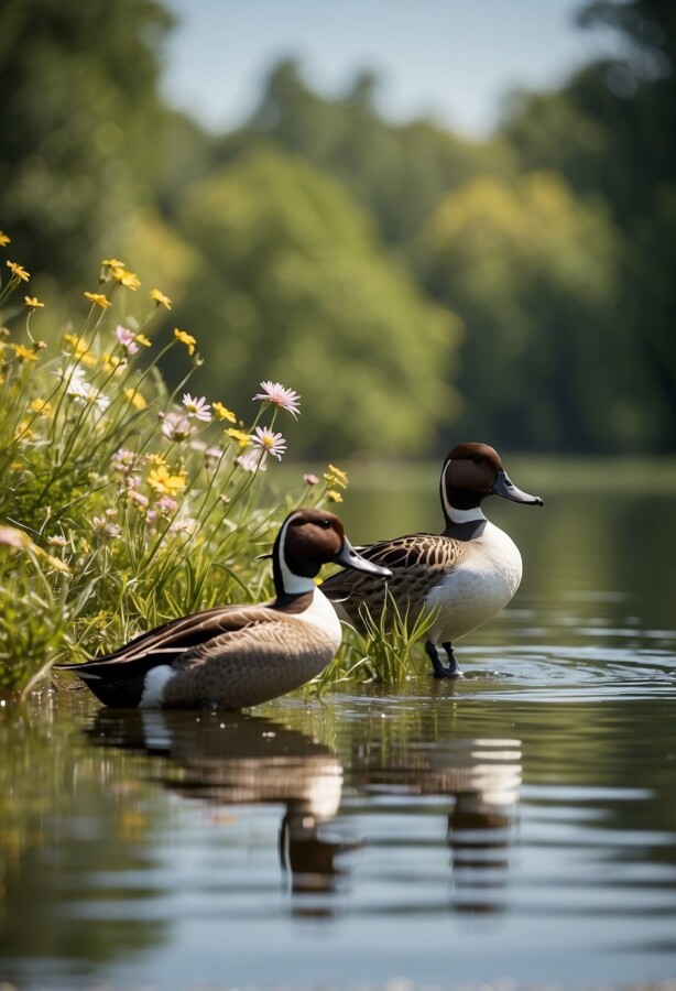 Two Northern Pintails in the water