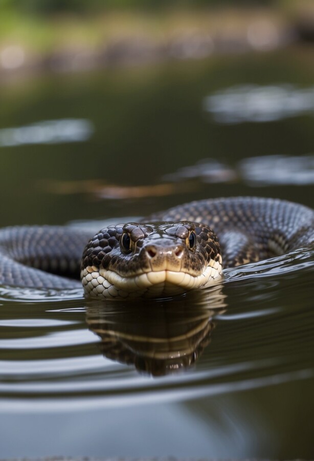 Northern water snake with head above water