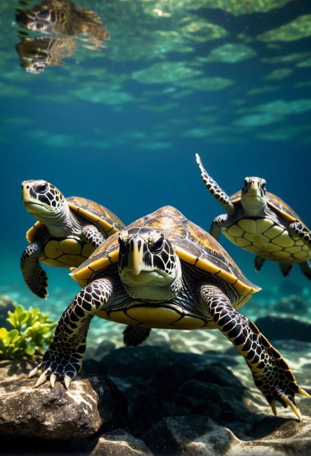 Sea turtles swimming underwater