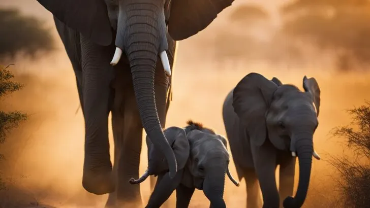 Baby elephant and mother in the African savannah at Our Endangered World.