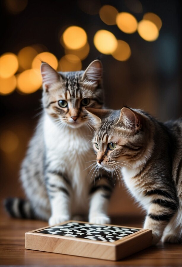 cats playing chess cute photo