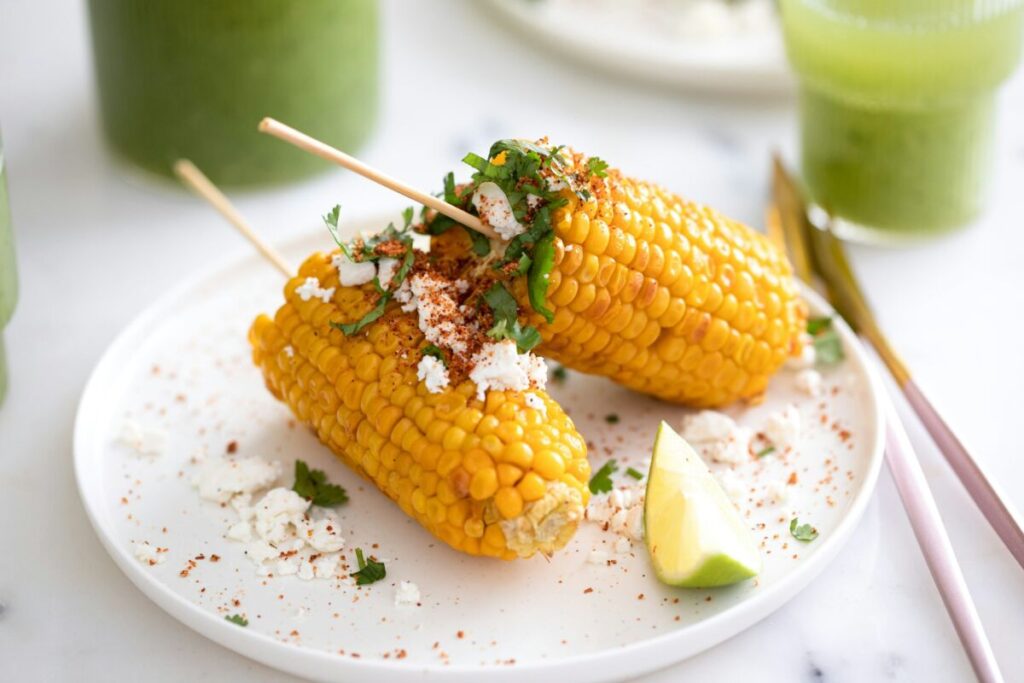 Plate of a corn cob dish in sticks