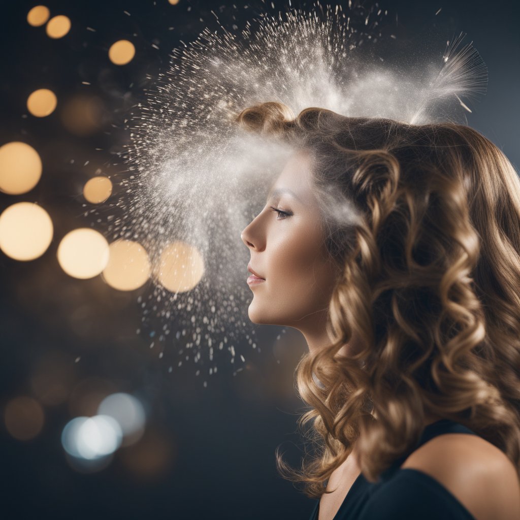 Person using hairspray to style hair for a premium photo on why hairspray is bad for the environment.