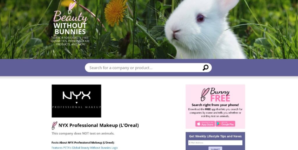 Peta Nyx Cruelty Free Page