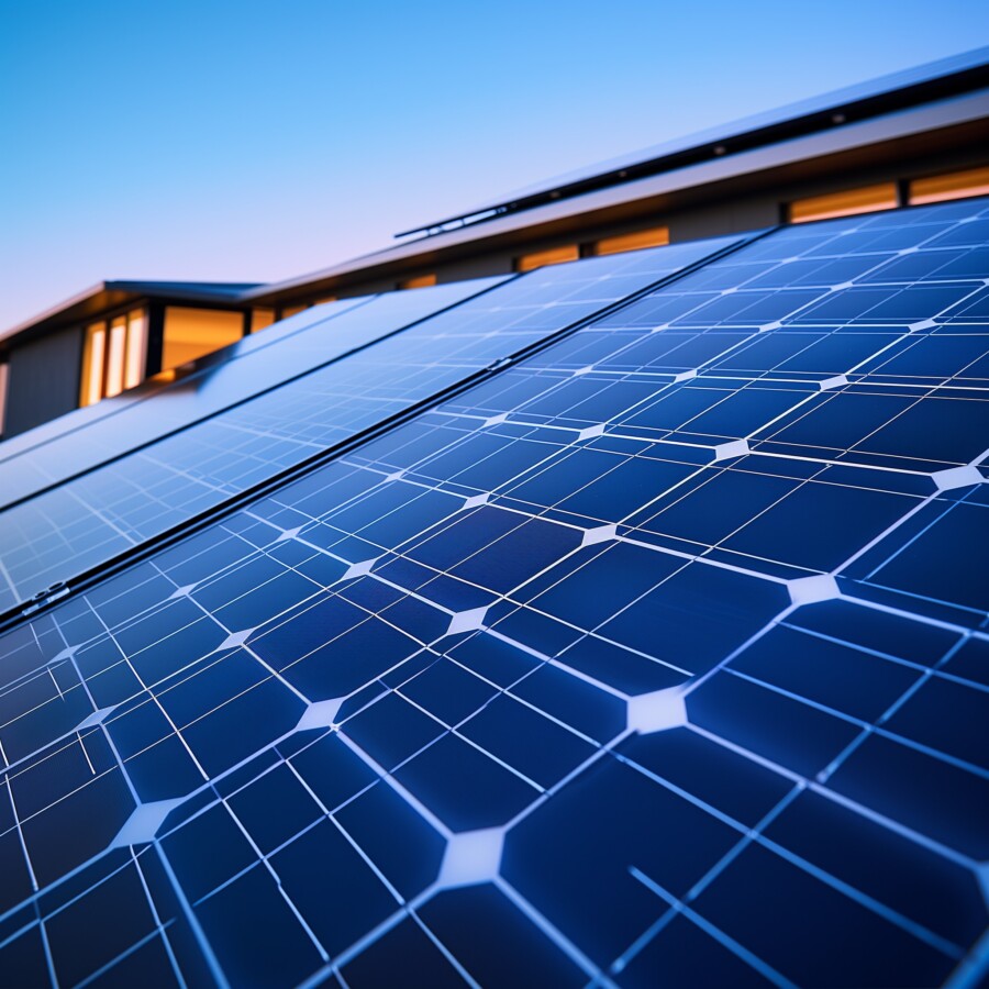 Close-up of high-quality solar panels on roof