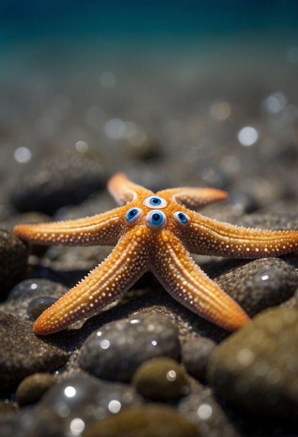 A starfish with multiple eyes crawls along the ocean floor