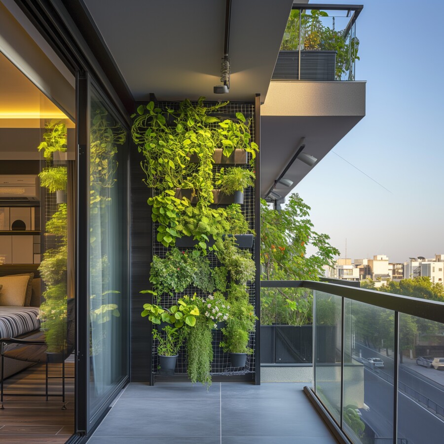 Vertical Urban Garden on the Patio of a Condo